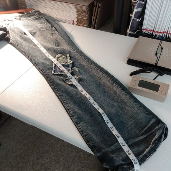 Levi's 518 Superlow Boot Cut Jeans Women Junior 11M Med Wash Distressed Patches - Picture 9 of 9